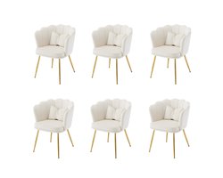 YEHTOKHOME Velvet Eetkamerstoelen set van 6 met armleuning, Bureaustoel, Make-upstoel, Ergonomisch, Fauteuil, Fluwelen stoel met bloemblad-rugleuning, Vergulde metalen poten, Vlinderkussens, Beige