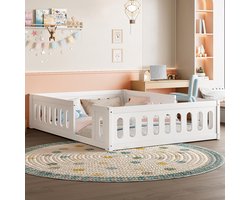 YEHTOKHOME Vloerbed 140 x 200 cm - Peuterbed - Kinderbed met valbeveiliging - voor jongens en meisjes - Zonder lattenbodem en matras - Wit