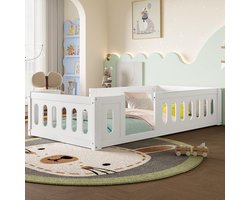 YEHTOKHOME Vloerbed 90 x 200 cm - Peuterbed - Kinderbed met valbeveiliging - voor jongens en meisjes - Zonder lattenbodem en matras - Wit