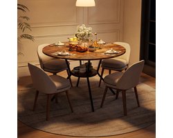 Yelenaro Ronde Eettafel 120 cm met plank, ruimtebesparend, Voor 4-6 Personen, MDF Tafelblad + Metalen Frame, zonder stoelen, Bruin