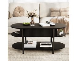 Yelenaro Salontafel Ovaal met Hefmechanisme en Opbergruimte, Moderne Koffietafel met Open Planken, Salontafels voor de woonkamer, zwart