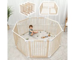 Yellies Grondbox - Babybox - Inklapbare Speelbox - Kinderbox - Playpen Baby - Voorgemonteerd - 130 x 130 x 65 cm - Incl. NL Handleiding - Naturel Hout