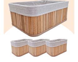 YellowPack 4x opbergmand bamboe - 15,5 l - kast mand - badkamermandje - stapelbaar - naturel - Multifunctionele mand - Opberg Box/Doos/Mand/Vakken - Opbergsysteem