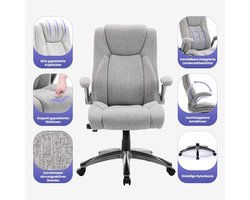 Yesdeals Luxe Ergonomische Bureaustoel – Verstelbare Leren Kantoorstoel met Hoge Rugleuning – Draaistoel met Kantelfunctie, Opklapbare Armleuningen, 360° Rotatie, Grijs – Comfortabel voor Thuiswerk en Kantoor Yesdeals