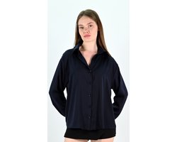 YesMooi - Basis Satijnen Blouse - Donker Blauw - M (38)