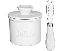 YHNDECO French Butter Dish, Ceramic Butter Dish, Butterdish, Water Cooled, Ceramic Butter Bell for Freshness and Spreadable Butter(White)