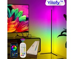 Yilofy XL Grote Variant Moderne LED Hoeklamp Bluetooth - Nieuw 2026 Model - Vloerlamp - Afstandbediening bestuurbaar- RGB - Dimbaar - Staande Lamp