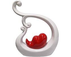 YILTEX – Woondecoratie/Woonaccessoire – Keramiek – Hartvormig – Wit/Rood – 21 X 25cm