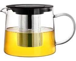 Ynkkvre -1,5L glazen theepot met hittebestendig roestvrijstalen filter, uitneembaar thee- en koffiefilter, kunststof deksel