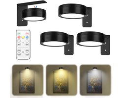 Ynkkvre 3 Stuks Draadloze LED Schilderijlampen – Magnetische Wandlamp met 3 Lichtkleuren en Verstelbare Helderheid, Perfecte Verlichting voor Kunstwerken en Foto’s