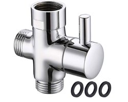 Ynkkvre - 3-weg Omleidingsklep Douche – 20 mm G 1/2 Inch – Messing Afsluit- en Omleidingsventiel – Douche Adapter Polijst Chroom – Vervangingsonderdeel voor Toilet, Badkamer, Keuken