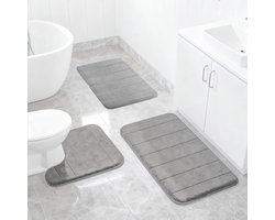 Ynkkvre - Badmatten - 3-delige badkamer tapijt set - antislip en waterabsorberend - microvezel - zacht en wasbaar - geschikt voor douche, wc en bad, lichtgrijs