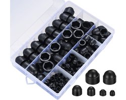 Ynkkvre – Boutkap – 145-delige set kunststof dopmoeren – zeshoekige beschermkappen – geschikt voor M4/M5/M6/M8/M10/M12 – voor machines, meubels en voertuigen – zwart