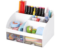 Ynkkvre - Bureau Organizer met 6 Vakken en 2 Laden – 19 x 14 cm – Multifunctionele Office Organizer – Pennenhouder – Make-up Organizer voor Bureau, Badkamer of Kaptafel