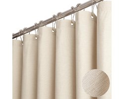 Ynkkvre – Douchegordijn 180x180 cm Beige/Crème – Waterdicht Stoffen Gordijn met 12 Kunststof Haken – Duurzaam en Decoratief