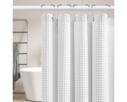 Ynkkvre - Douchegordijn - 180x180 cm - Wafelstructuur - Waterafstotend Polyester - Met Verzwaarde Zoom en 12 Zilveren Haken