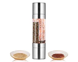Ynkkvre - Dubbelzijdige roestvrijstalen molen - Twee-in-één molenset - Dubbelkoppige zout- en pepermolen - Handmatige zout- en pepermolen - Kruidenstrooier - Handig keukenhulpje - Ideaal voor bij de picknick of barbecue