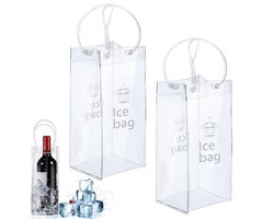 Ynkkvre - Flessenkoeler Set van 2 – PVC IJszak Flessenkoeler – Transparante Koeltas met Handvat – Lekvrije Wijn- en Bierkoeler voor Dranken