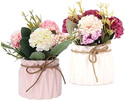 Ynkkvre - Kunstblumen - Keramische Pot - Realistisch Uiterlijk & Licht Te Vormen Voor Optimaal Huisdecoratie - 2 Stuks - Woonkamer/Keuken/Wit Roze