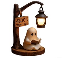 Ynkkvre - Niedliche Geister Leselampe - Geister leselampe - Geister Lesebuch Lampe - Buch Lampe - Ghost Reading Book Lamp - 3D-LED-geisterlampe mit buch - Warm Wit Licht & Batterij - Halloween Sfeer & Jaarrond - Compact Design 15cm