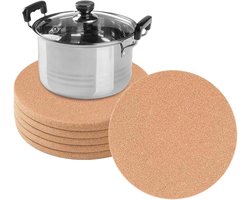 Ynkkvre - Onderzetters - ronde kurken onderzetters set van 6 - hittebestendig en absorberend - kurk - extra dik en duurzaam - geschikt voor pannen en potten, 19 cm
