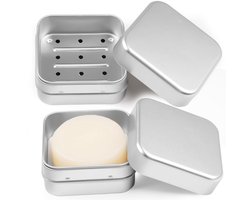 Ynkkvre - Reis Zeepdoos – Set van 2 Aluminium Zeepdozen met Afdruiprek en Deksel – Kleine Zeepbak voor Scheerzeep, Herenzeep, Geitenmelkzeep, Shampoo Bar – RVS Zeepbox