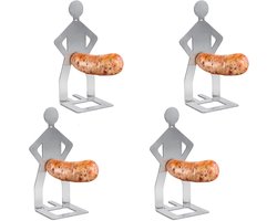 Ynkkvre - Roestvrij Staal BBQ Worststandaard - Grappige Hotdog Barbecuegereedschap - BBQ Accessoires voor Buiten Grllen - BBQ Vork voor Camping en Picknick - Mensvormig Humoristisch Design - 4-delige Set - Gelijkmatige Verhitting
