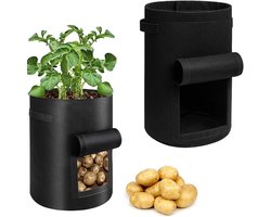 Ynkkvre -Set van 2 aardappelkweekzakken van 10 gallon met klep, stevige stoffen kweekzakken met handvat en oogstvenster, niet-geweven plantenzakken voor het kweken van groenten zoals aardappelen en tomaten, zwart