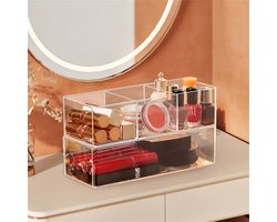 Ynkkvre-Set van 2 Acryl Make-up Organizer Lades – Stapelbare Make-up Opslagdozen – Transparante Cosmetica Organizer voor Kaptafel