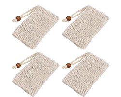 Ynkkvre-Set van 4 Katoenen Zeepzakjes – Natuurlijke Zeepnetjes met Trekkoord – Voor Douche, Bad & Reizen – Herbruikbaar & Milieuvriendelijk