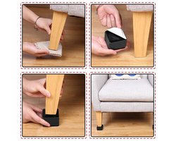 Ynkkvre - Set van 4 Meubelverhogers - Koolstofstaal - Zelfklevend - 60 x 60 x 50 mm - Zwart - Voor Sofa, Tafel, Stoel, Kast, Bed