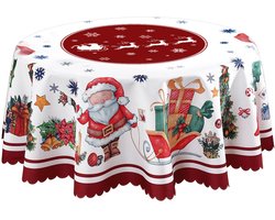 Ynkkvre - Tafelkleed - Kerst Tafelkleed - Rond Tafelkleed - Kerstdecoratie - Vlek- en Vochtbestendig - Diameter 150 cm - Kerstman Motief - Makkelijk Schoonmaken