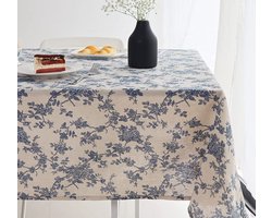 Ynkkvre - Vintage Tafelkleed Blauwe Bloemen Print - Tafellaken - Tafelaankleding - Tafelversiering - Katoenen Tafelkleed - Bloemenprint Tafelkleed - Landelijke Stijl 150x150 cm