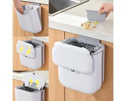 Ynkkvre - Wand Afvalemmer 9L - Opvouwbaar met Deksel - Hangend voor Keukenkast Deur - Ideaal voor Camping