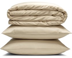 Yodormi - Dekbedovertrek - 100% biologisch katoen - Satijnweving - Premium enkeldraads - Knoopsluiting - Beige - 140 x 220 / 1 persoons