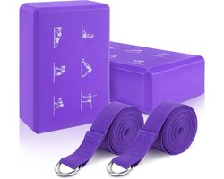 Yoga Blokken Set van 2 met Draagriem - Lichtgewicht EVA Foam Blok voor Yoga - Hoge Dichtheid Pilates Yoga Blok - Antislip Blok voor Rekken - Kracht en Flexibiliteit - Grijs