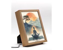 Yoga meditatie – 22×17 cm – Verlicht kunstwerk – LED licht portret nachtlampje – Dimbaar – Sfeerverlichting – Kinder Woon en Slaapkamer Wall Art Decor
