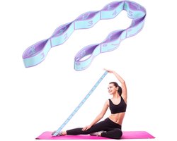 Yoga Stretchband voor yoga, stretchband, stretchband met 8 lussen, fitnessband, weerstandsband, gymnastiekband, elastisch, voor pilates, dans, gymnastiek, effectieve rek (blauw paars)