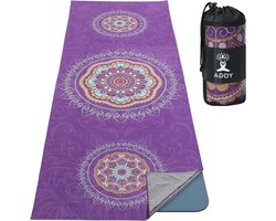 Yoga Towel Non Slip Hot Mat - Mandala Purple Pattern, Quick Dry with Corner Pocket for Bikram Pilates Gym Workout Outdoor Picnic