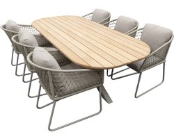 Yoi - Set Noas dining tafel 220x100x76 cm oval alu salix/teak en 6...