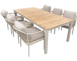 Yoi - Set van Arashi tafel 220x100x76 cm salix/teak en 6 Rocha stoe...