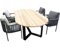 Yoi - Set van Kaihou tafel 260x122x76 cm ovaal teak en 4 Umi stoele...