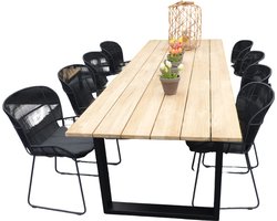 Yoi - Set van Kaihou tafel 300x100x76 cm zwart/teak en 8 Faye stoel...