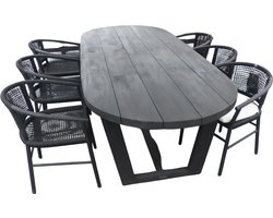 Yoi - Set van Lauren tafel 270x110x76 cm charcoal en 6 Kevin stoele...