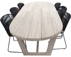 Yoi - Set van Lauren tafel 270x110x76 cm teak aged en 6 Faye stoel...
