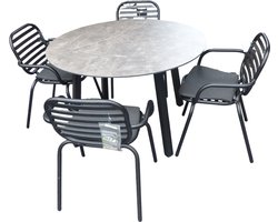 Yoi - Set van Teeburu tafel 120 cm concrete en 4 Tomo stoelen zwart...