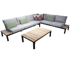 Yoi - Tori loungeset black, teak inclusief flax beige kussens 325x255cm