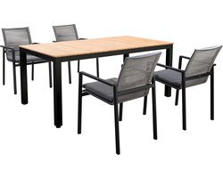 Yoi - Tuinset Arashi tafel dark grey, teak 169x90 cm met 4 stoelen...