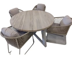 Yoi - Tuinset Dylan tafel Linen, teak dia. 140 cm met 4 stoelen Bar...