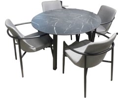 Yoi - Tuinset Teeburu tafel black, slate dia. 120 cm met 4 stoelen...